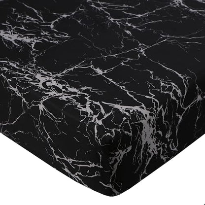 MAG 3PCS Black Marble Sheet Set,Soft Microfiber Bed Sheet,Marble Bedding Sheet Set Included 1 Fitted Sheet with 2 Pillowcases,14 Inches Deep (Queen, Black) - color: Black-marble, size: Queen