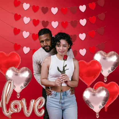 Heart Garland Banner Valentine's Day Heart Garland Valentine's Day Balloons Decoration With 40" Love Banner Balloons 18" Star Heart Balloons for Valentines Day Party Decorations, Wedding, Photo Props