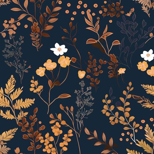 Dark Blue Floral Wallpaper Peel and Stick Wallpaper Leaf Wallpapers Gold Leaf Contact Paper for Cabinets Waterproof Self Adhesive Wall Paper for Kitchen Countertop Wall 17.5" x 118" - color: Dark Blue, size: 17.5" x 118"