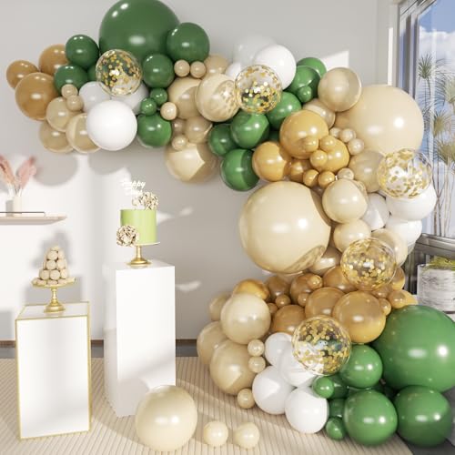 MEBAY Green White Sand Balloon Arch Kit, 141Pcs Avocado Green Sand White Boho Sandy Brown and White Balloons for Baby Shower Bridal Shower Birthday Party - color: 141-sand White