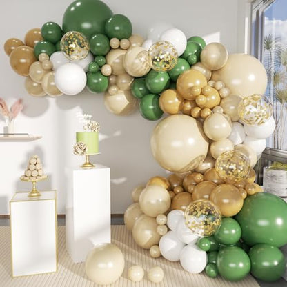 MEBAY Green White Sand Balloon Arch Kit, 141Pcs Avocado Green Sand White Boho Sandy Brown and White Balloons for Baby Shower Bridal Shower Birthday Party - color: 141-sand White