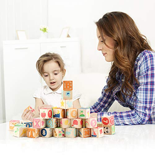 ABC Wooden Building Blocks for Toddlers 1-3 Large, 26 PCS Alphabet & Number Stacking Blocks, Educational Learning Toys for Boys Girls Kids Gifts 1.65'' - style: 26 abc blocks