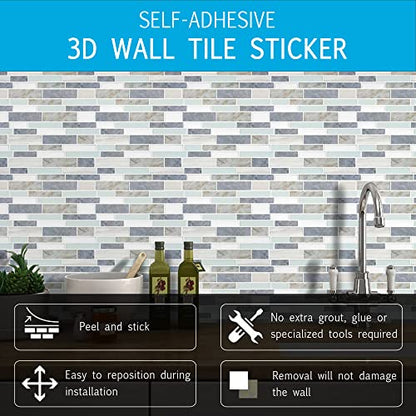 Vamos Tile 10- Sheet Peel and Stick Backsplash Tiles, 12"x12" Light Color Stick on Wall Tiles, Self Adhesive Tile Sticker for Kitchen Backsplash and Bathroom Marble Design