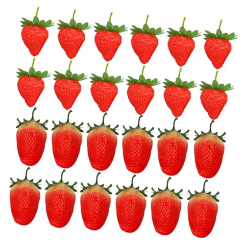 GANAZONO 30pcs Realistic Plastic Fake Strawberries, Artificial Red Berries Set with Small and Large Sizes, Lifelike Faux Fruit for Home Kitchen Party Decoration and Photography Props