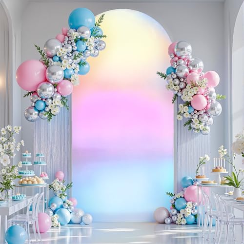 Silver White Arch Cover 6ft Sequin Sparkly Arch Backdrop Cover Spandex Shimmer Balloon Arch Stand Cover for Birthday Party Wedding Bridal Shower Baby Shower Photo Colorful Arches Background - color: Silver + White, size: 6FT