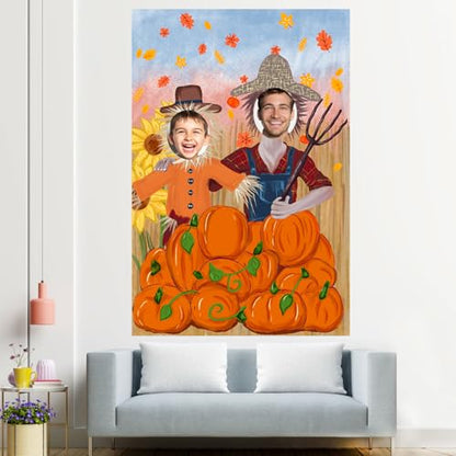 Thanksgiving Photography Backdrop Pumpkin Photo Background Fall Harvest Decor Autumn Events Photo Props Scarecrow Fall Party Festival Supplies Trunk or Treat Car Decorations with Rope, 60 x 40 Inch