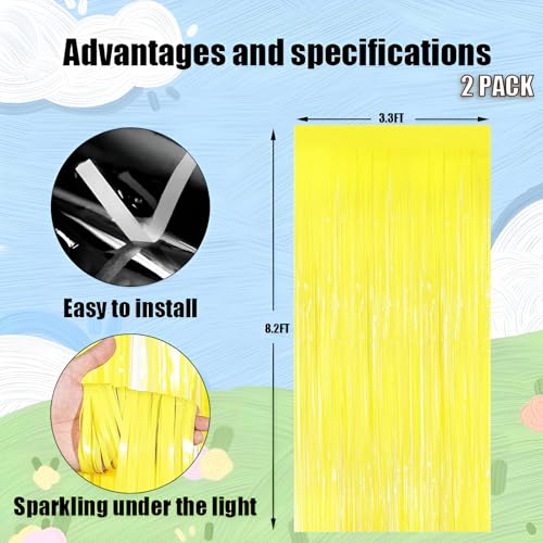 Valentines Day 2 Pack 3.3 * 8.3 ft Foil Curtain Metallic Tinsel Fringe Curtains Photo Booth Props Backdrop for Birthday Wedding Engagement Baby Christmas Holiday Celebration Party，Macaron Yellow - color: Yellow, size: 2 Pack