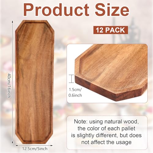 Dandat 12 Pack Wooden Serving Platter Acacia Wood Platters 16 x 5 Inch Rustic Serving Tray Rectangular Charcuterie Board Cheese Plate for Home Decor Dessert Vegetables Fruit Cookie - size: 16 x 5 Inch