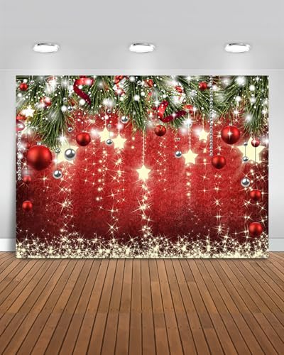Mocsicka Christmas Backdrop Red Ball Xmas Merry Christams Party Decorations for Family Holiday Christmas for Photography Photo Booth Props (Red, 10x8ft(120"x96")) - size: 10x8ft(120"x96")