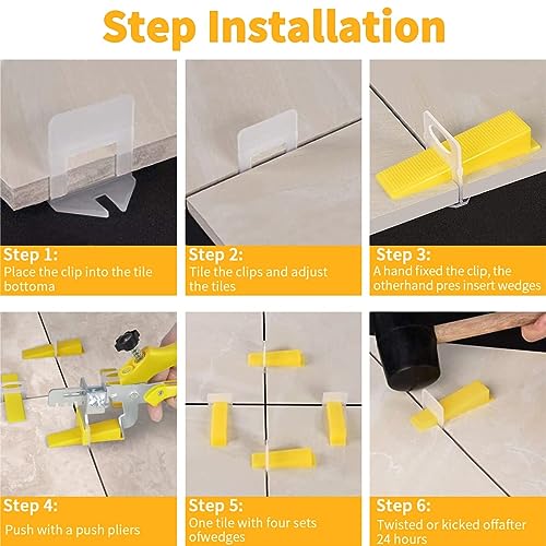 DGSL Tile Leveling System with Plier - 1200-Piece Spacers Clips and 300-Piece Reusable Wedges Tools Set for Stone Installation 1/8 Inch - size: 1/8 Inch * 1200 Spacers
