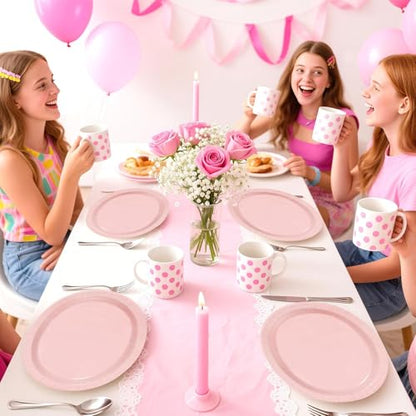 Grencian 50Pcs Pink Oval Paper Plates 10" x 12" Large Disposable 400GSM Heavy Duty Light Pink Paper Plates for Valentine's Day Girls Women Birthday Wedding Bridal Shower Baby Shower Party Supplies - style: Pink Oval Plates Set