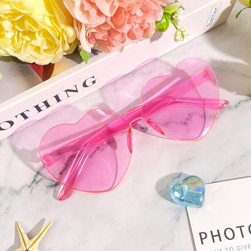 Pibupibu Wholesale 40 Pack Rimless Heart Shaped Sunglasses Bulk Adults Unisex, Fun Colorful Heart Glasses Party Favors - color: Pink