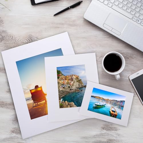 TOPZEA 18 Set White Picture Mat Kit, Include Anti Acid White Core Bevel Cutting Mats and Blank Backing Board, Pre-Cut Frame Matting Complete Set for Photo Prints Artwork, 5 x 7, 8 x 10, 11 x 14 Inch