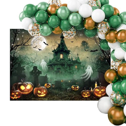 Mocsicka Halloween Backdrop 7x5ft Scary Castle Haunted House Graveyard Wall Backdrop for Photography Bat Horror Moon Night Party Decorations Banner Photo Booth Props - size: 7x5ft