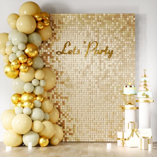 COKAOBE Champagne Gold Sequin Wall Backdrop, 24PCS Square Sequin Shimmer Backdrop Panel, Photo Backdrops for Birthday, Anniversary, Wedding, Graduation & Bachelorette Party Decoration - color: Matte LightGold, size: 24pcs (6x4ft)