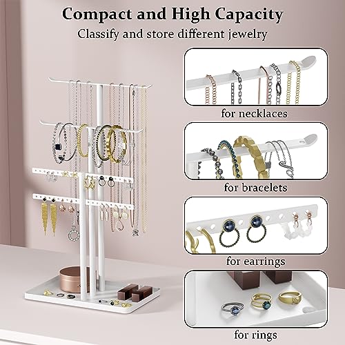 pickpiff Jewelry Stand Organizer, 14.5" Tall Sturdy Metal, 3-TierJewelry Holder for Necklace, Earring, Bracelet, Ring, Hanger for Display and Storage, Aesthetic Room Decor, White - color: White, size: 14.5" Height