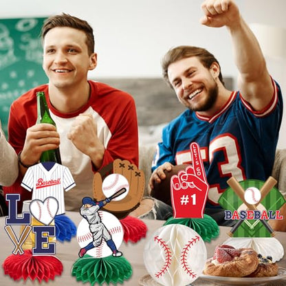 kockuu 12 Pcs Baseball Centerpieces for Party Table Decorations, Double-sided Baseball Honeycomb for Birthday Sports Theme Decor Supplies Favors - style: Baseball