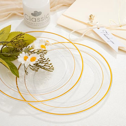 bUCLA 100 Pieces Clear Gold Plastic Plates Disposable - 6.25 Inch Clear Plastic Dessert Plates with Gold Trim for Party, Wedding & Thanksgiving - color: 6.25Inch-100pcs-Clear Gold
