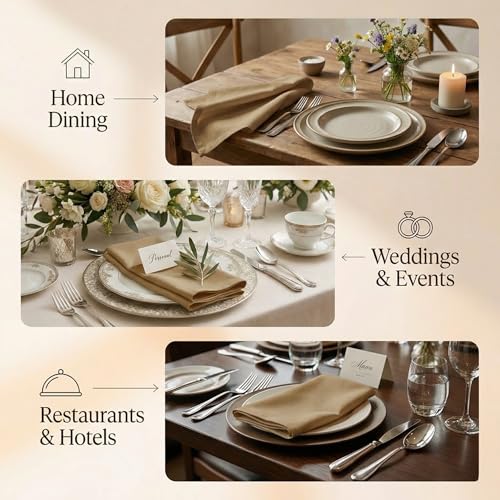 ACCENTHOME Accent Home 100% Cotton Napkins, Delicate Cloth Napkins for Dinners, Parties and Weddings，18 x 18 Inch Set of 12 - Brown - color: 05 - Brown - Twill, size: 18"x18" - Pack of 12