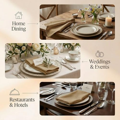 ACCENTHOME Accent Home 100% Cotton Napkins, Delicate Cloth Napkins for Dinners, Parties and Weddings，18 x 18 Inch Set of 12 - Brown - color: 05 - Brown - Twill, size: 18"x18" - Pack of 12