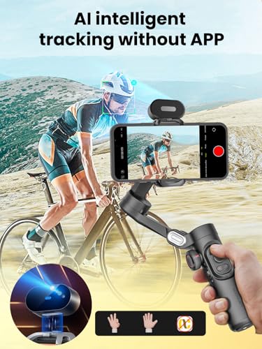 AOCHUAN XE AI Version,Gimbal Stabilizer for Smartphone,NO APP AI Tracking, Gesture Control,360°Inception Gimbal with TikTok YouTube,3-Axis Foldable Handheld Tripod for iPhone& Android,Black - style: Smart XE AI
