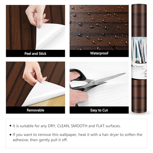 LACHEERY 15.8"x276" Brown Slat Wood Peel and Stick Wallpaper Dark Wood Panel Wallpaper Removable Self Adhesive Wooden Slats Wallpaper Wood Contact Paper for Bedroom Living Room Walls Waterproof Vinyl - color: Dark Brown, size: 15.8" x 276"