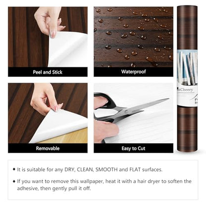 LACHEERY 15.8"x276" Brown Slat Wood Peel and Stick Wallpaper Dark Wood Panel Wallpaper Removable Self Adhesive Wooden Slats Wallpaper Wood Contact Paper for Bedroom Living Room Walls Waterproof Vinyl - color: Dark Brown, size: 15.8" x 276"