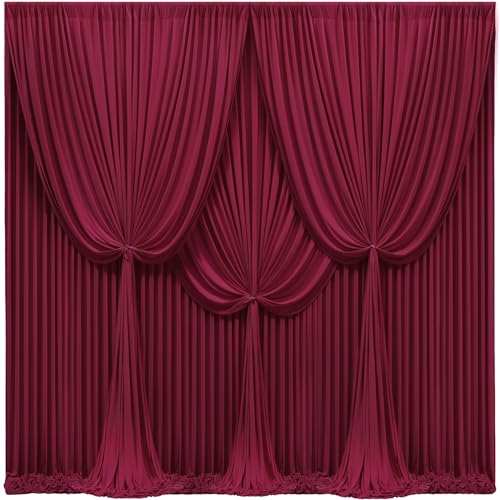 24x10FT Burgundy Backdrop Curtains for Wedding Parties, Wrinkle Free Polyester Photography Backdrop Drapes for Wedding Baby Shower Birthday Parties Stage Background Stand Decorations 4x10ft,6 Panels - color: Burgundy, size: W4' x H10'(6 Panels)