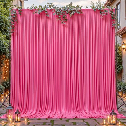 8ftx10ft Wrinkle Free Hot Pink Backdrop Curtain - 10 Feet Photography Backdrop Drapes, Silky Polyester Back Drop Cloth for Wedding Baby Shower Balloon Arch Background - color: Hot Pink, size: 8FTx10FT (W4'xH10', 2 Panels)