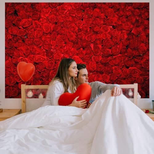 Avezano Red Rose Floral Wedding Photography Backdrop Valentine's Day Party Photo Backdrops Vinyl Cloth 14 February Background Photo Booth Props Pictures (10x7ft) - size: 10x7ft