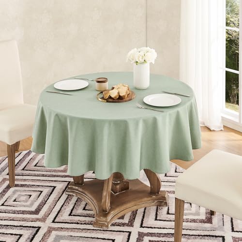 Veblandy Tablecloth Linen Textured Waterproof & Stain Resistant Table Cloth Wrinkle Free Decorative Fabric Farmhouse Table Cover for Dining/Party/Buffet/Wedding, 60 x 60 Inch, Sage Green - color: Sage Green, size: 60" (Round)