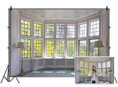 AOFOTO 5x3ft Classic French Pane Bay Windows Backdrop Luxury Retro Interior Decoration Floor Lamps Photography Background New Life Furniture Home Lifestyle Estate Modern Residence Photo Studio Props - size: 5x3ft