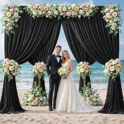 40x10 FT Black Wedding Backdrop Curtain, Fabric Backdrop Thick Polyester Drapes, Wrinkle Free Photography Background for Party, Event, 8 Panels 5x10 FT - size: 40FT(W) x 10FT(H)