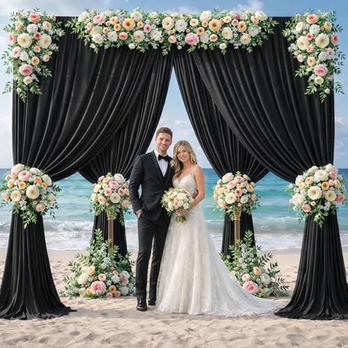 10x10 FT Black Wedding Backdrop Curtain, Fabric Backdrop, Thick Polyester Drapes, Wrinkle Free Photography Background for Party, Event, 2 Panels 5x10 FT - size: 10FT(W) x 10FT(H)