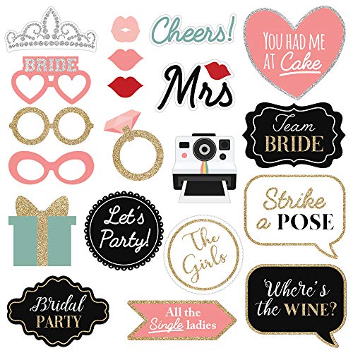 Fully Assembled Wedding Photo Booth Props - Set of 40 - Gold, Pink, Teal, & Silver Selfie Signs - Wedding Party Supplies & Decorations - Cute Designs with Real Glitter - Did We Mention No DIY - size: 40 Pieces