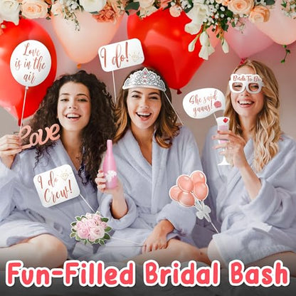 Photo Booth Props - 23 Pink Fizz Pieces - Fun Photobooth Selfie Accessories - Bridal Shower, Bachelorette, Engagement, or Wedding Party - Photoshoot Supplies - by PixiPy - color: Pink Fizz