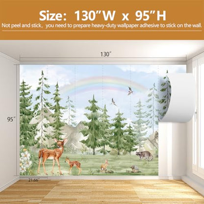 Green Pine Tree Wallpaper Safari Wallpaper Mural for Kids Room Nursery （Not Peel and Stick） - color: Cybh-955, size: 130" x 95"