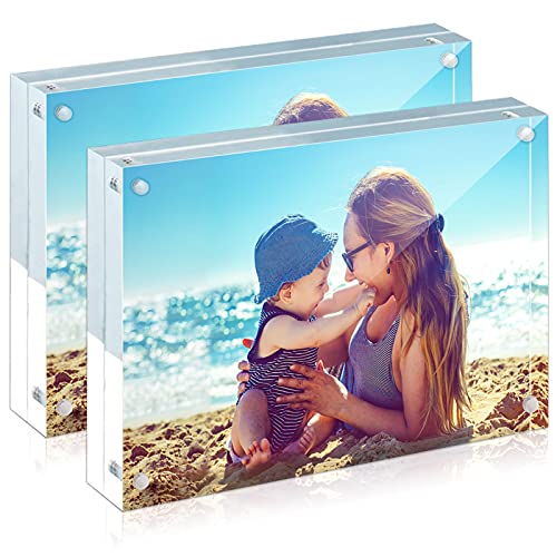 HELPLEX Acrylic Frame, 2 Pack 6x8 Acrylic Picture Frames, 24mm Thicker Frameless Clear Double Sided Magnetic Frame, Free Standing Desktop Display - size: 6x8(2 PACK)