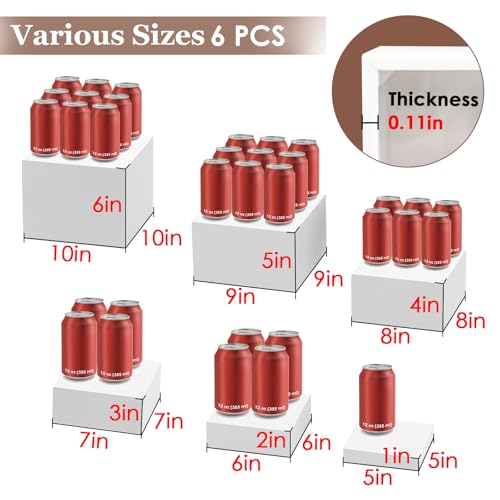 6Pcs White Buffet Risers Set (Size 5",6",7",8",9",10"),Food Risers for Buffet Table Display Stand Shelf for Party Catering Dessert Collectibles Acrylic Cube Boxes Display with Hollow Bottoms