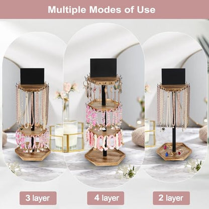 Rotating Bracelet Holder,4 Tier Bracelet Display Stand,Hexagon Bracelet Organizer,Wood Bangle Organizer,Jewelry Display for Vendors for Store,Show, Home Use