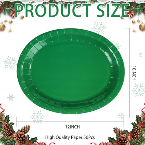 50 PCS Green Oval Paper Plates 10" x 12" Large Graduation Plates Disposable Heavy Duty Green Graduation Paper Plates for Congrats Grad Irish Holiday Party Decorations Supplies - style: Green Oval Plates