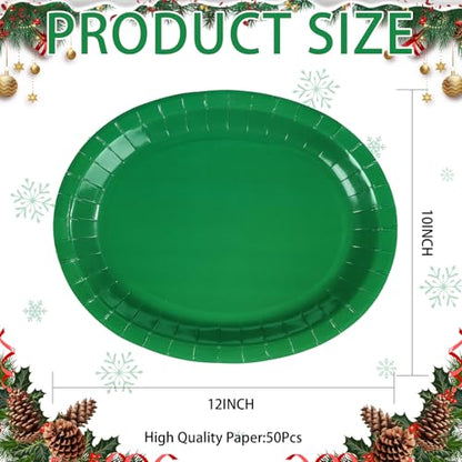 50 PCS Green Oval Paper Plates 10" x 12" Large Graduation Plates Disposable Heavy Duty Green Graduation Paper Plates for Congrats Grad Irish Holiday Party Decorations Supplies - style: Green Oval Plates