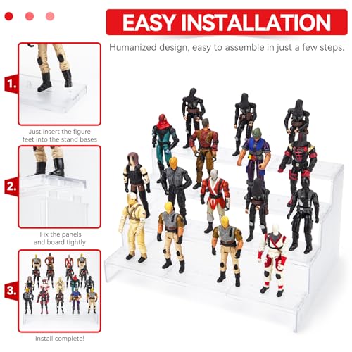 SIXPOINTS 3.75 inch Action Figure Riser Display Shelf With Peg ,4 Tier Toy Collectibles Organizer,Compatible with 1/18 Scale Vintage Star Wars /G.i Joe Figures toy
