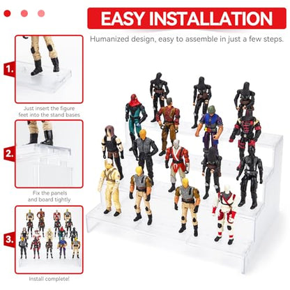 SIXPOINTS 3.75 inch Action Figure Riser Display Shelf With Peg ,4 Tier Toy Collectibles Organizer,Compatible with 1/18 Scale Vintage Star Wars /G.i Joe Figures toy