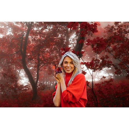 10x8ft Fall Maple Leaves Backdrop Autumn Scenery Misty Red Maple Forest Photography Background Natural Landscape Maple Trees Thanksgiving Party Kids Adults Travel Decor Banner Photo Props - size: 10x8ft