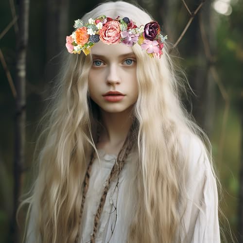 Flower Crown Wedding Flower Headband Floral Headpiece Halo Floral Crown Bridal Party Cosplay Halloween Photos - color: orange