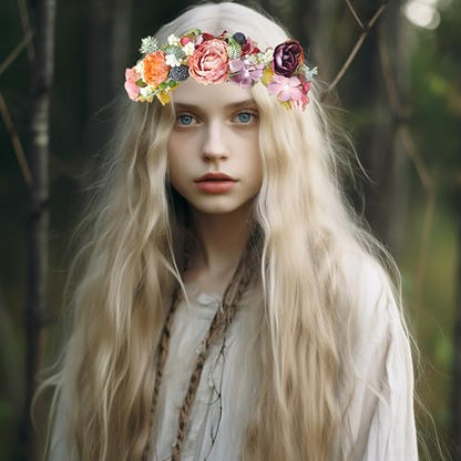 Flower Crown Wedding Flower Headband Floral Headpiece Halo Floral Crown Bridal Party Cosplay Halloween Photos - color: orange