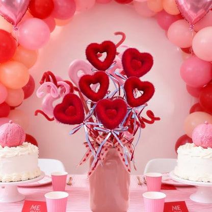 6 Pcs Valentine's Day Foam Heart Picks Photo Booth Props Puffy Red Hearts Floral Picks Stick for Valentines Wedding Selfie Photobooth Props Flower Bouquet Home Vase Decorations