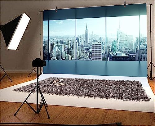 AOFOTO 12x8ft Business Office Sash Window Backdrop French Window Photography Background Empty Casement Work Modern City Building New York Skyscraper Photo Studio Prop Success Job City Landscape Vinyl - size: 12x8ft