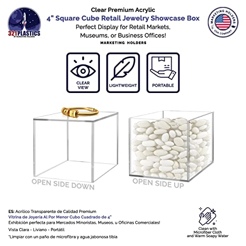 2 Pack Clear Acrylic Display Box 4" Square Storage Cube for Collectibles Weddings Treats Jewelry Boxes No Base 1 Side Open No Assembly by Marketing Holders - size: 4"w x 4"h